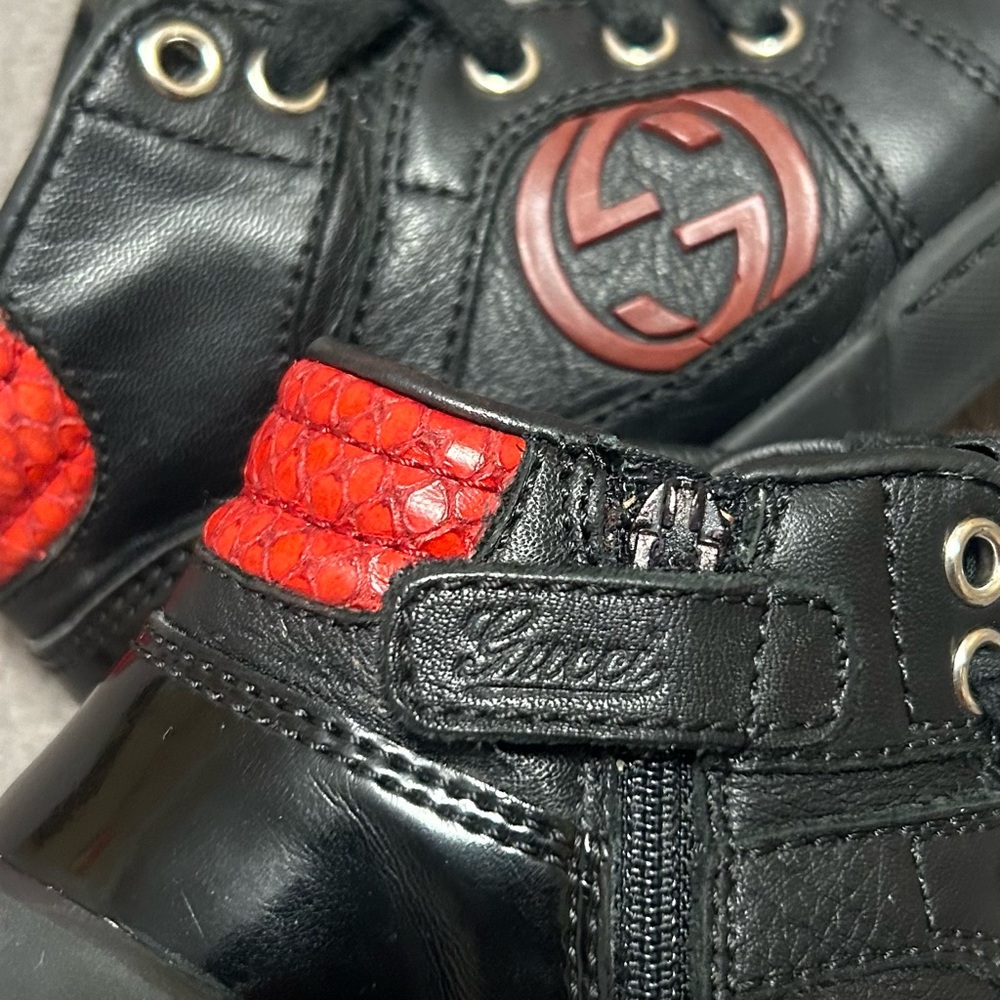 Gucci GG Python High-Top Sneakers Iconic Logo Black Red Toddler Size 21 (US 5.5) - Picture 7 of 10